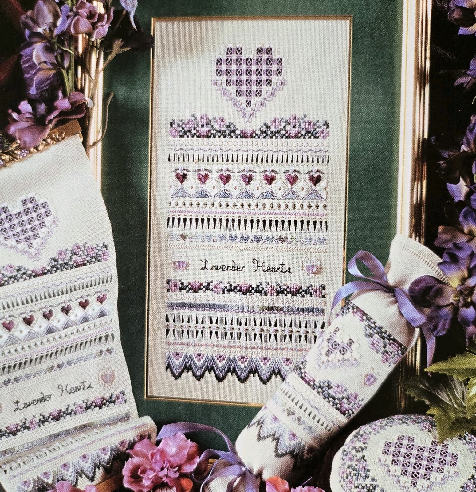 The Victoria Sampler Lavender Hearts Sampler Pattern w/ Embellishment Pack