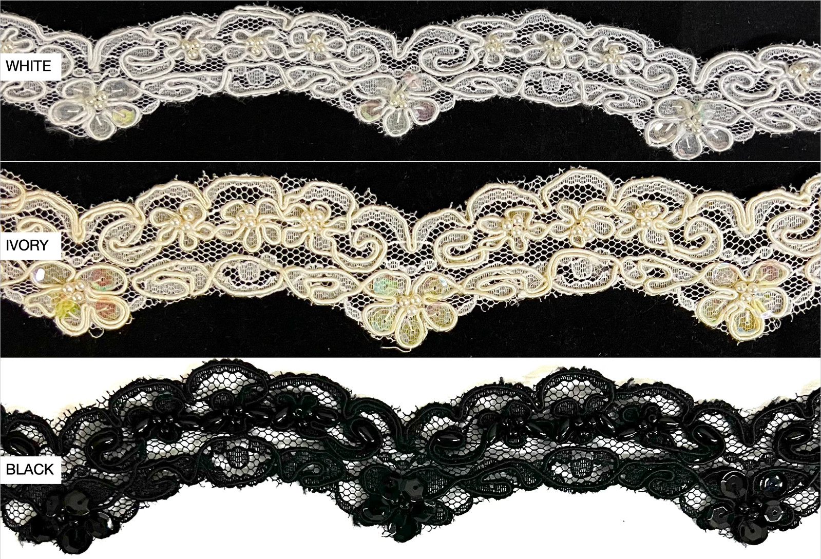 1″ Pearls & Corded Bridal Embroidered Lace Trimming – 8 Continuous Yards!