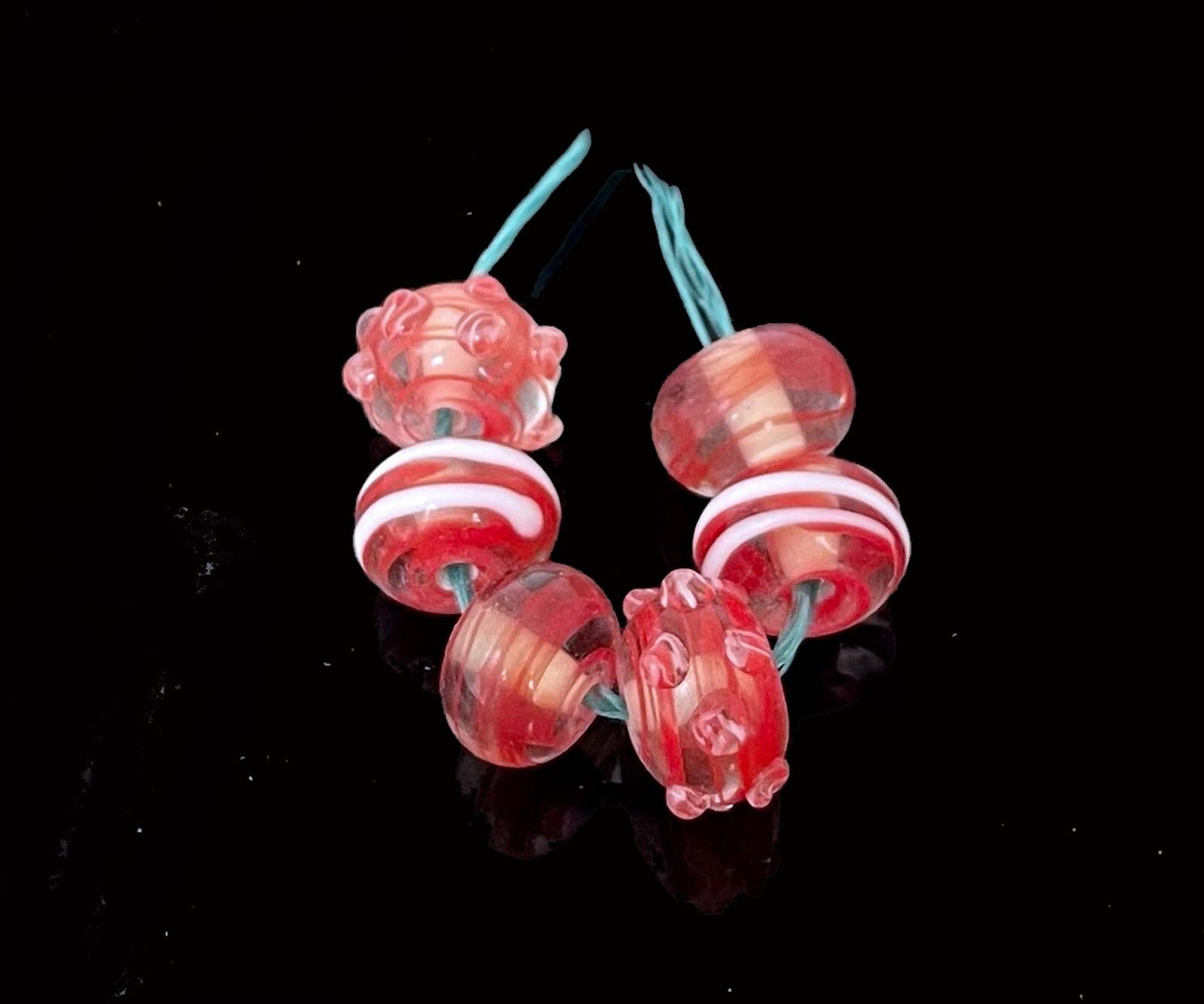 6 Handmade Lampwork Glass Spacer Rondelle Beads Mix Pattern 13x8mm – Ice Cherry