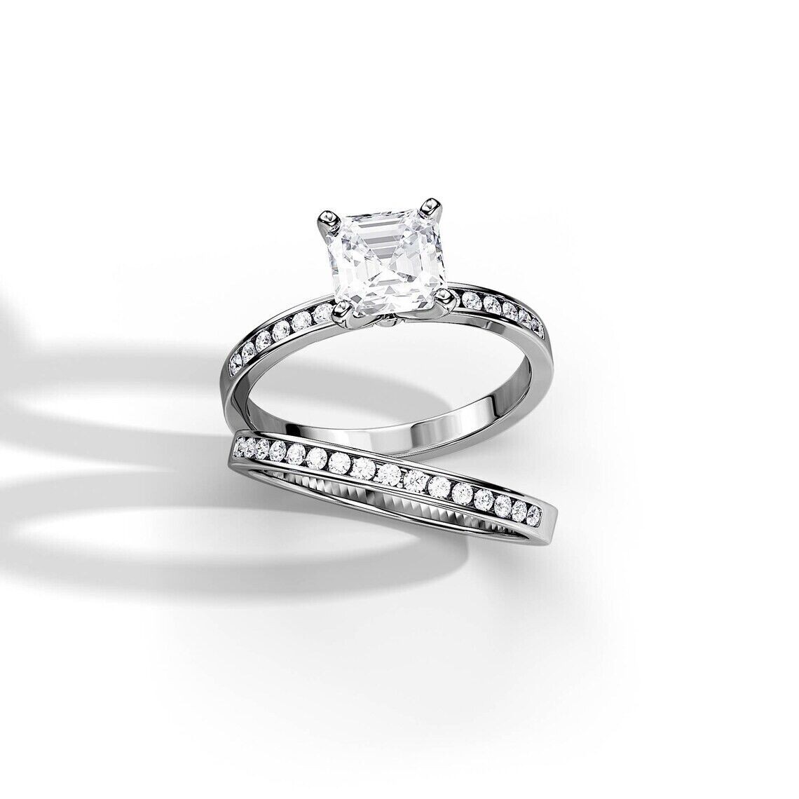 Platinum Diamond Ring Sets IGI GIA Certified Asscher 2.32 Carat Lab Grown PT950
