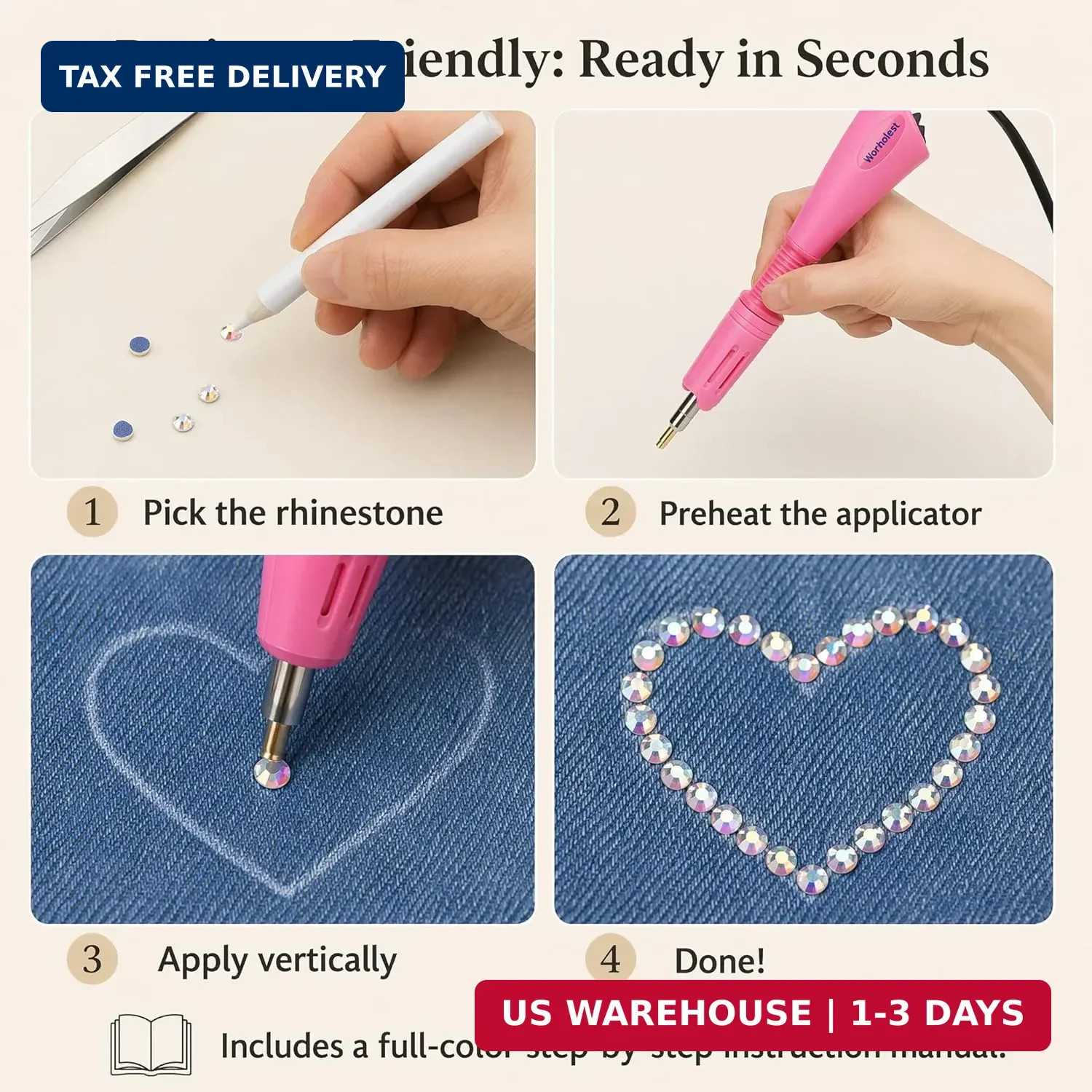 Worthofbest Hot Fix Rhinestone Applicator Tool Kit, 5200Pcs 3/4/5mm Glass Hotfix