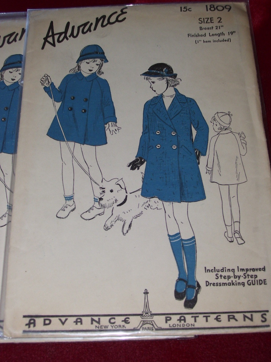 🌹UNCIRCULATED 1936-1937 ADVANCE #1809-GIRLS DOUBLE BREASTED COAT PATTERN 6 FF