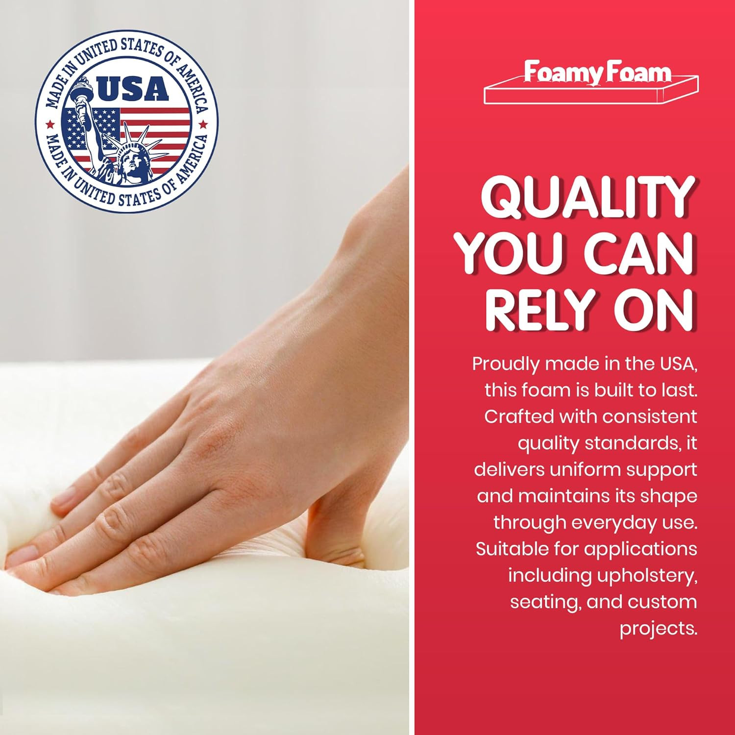 High Density 2 inch Thick, 24 inch Wide, 96 inch Long Upholstery Foam, Cushion