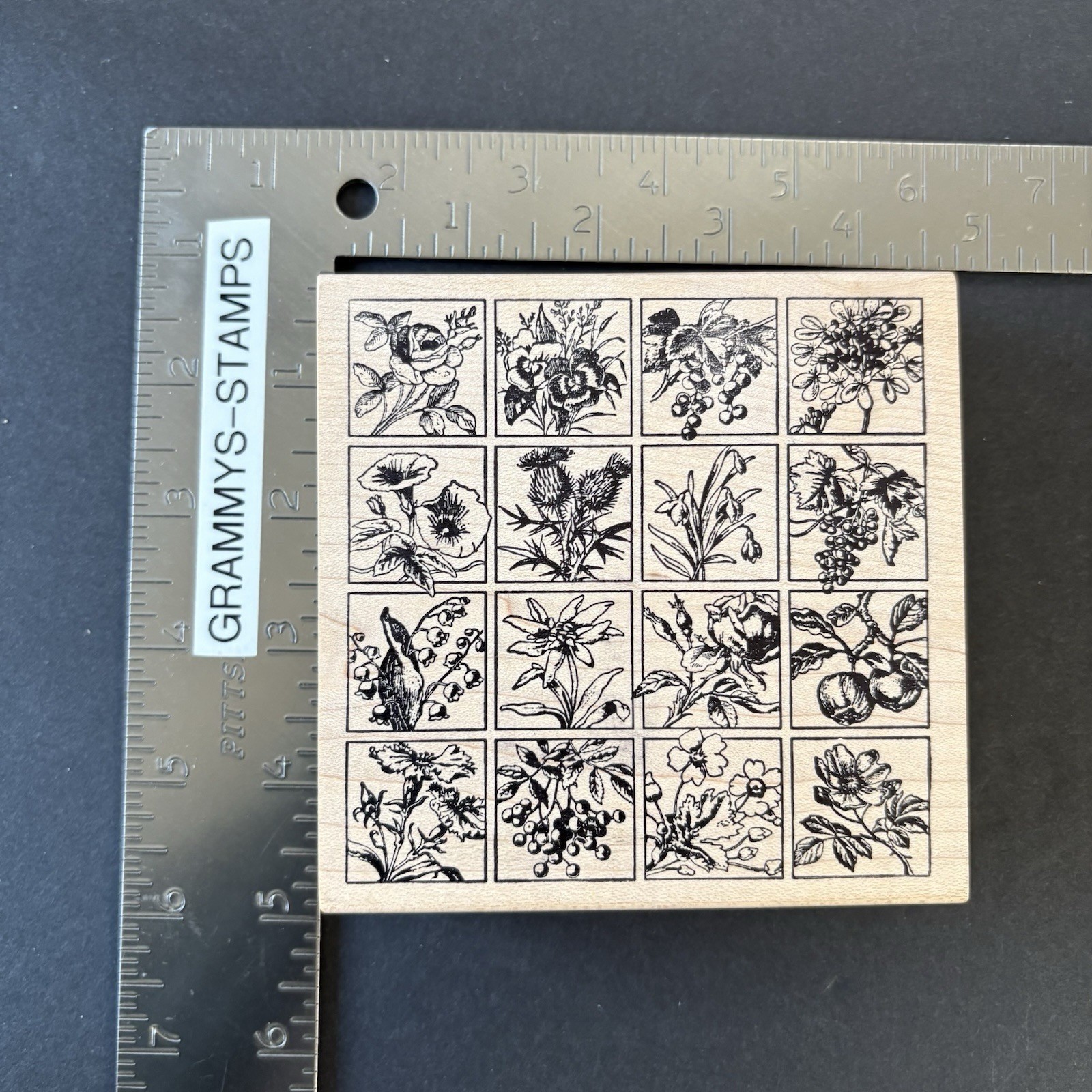 Magenta Wildflower Grid Squares Flowers Blooms Rubber Stamp 30006P