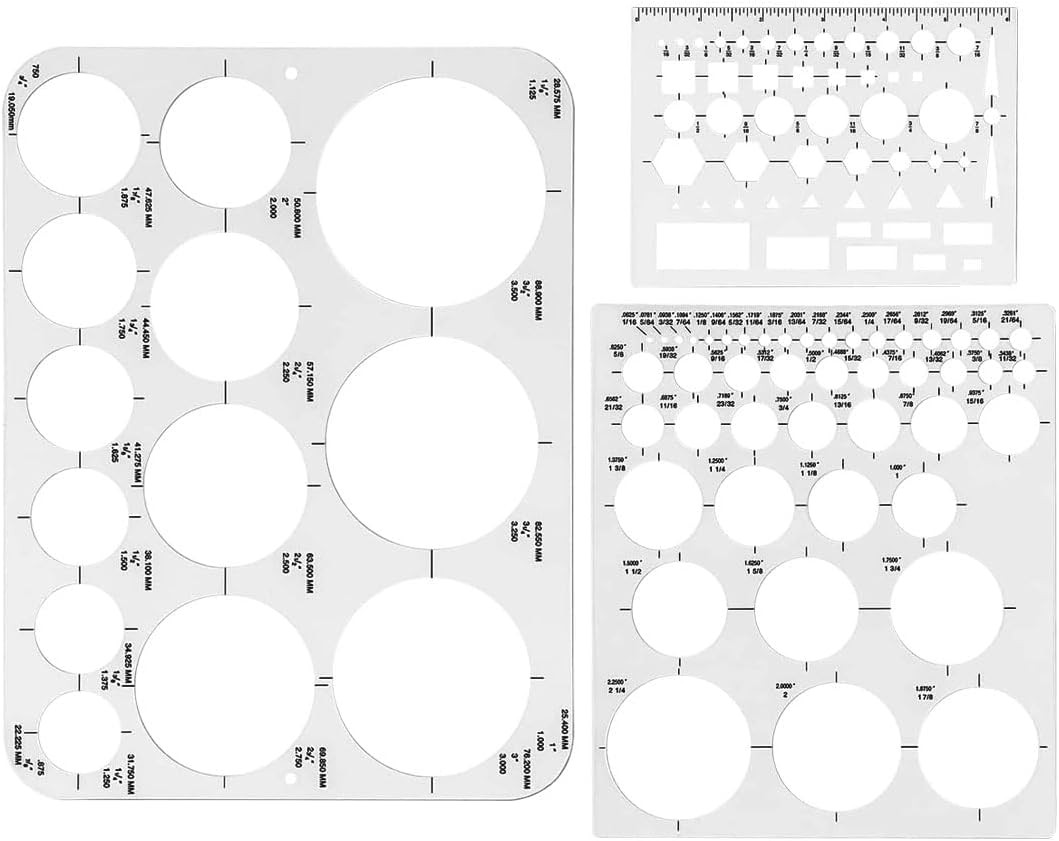 Circle Templates for Drawing – 3 Pack Drafting Stencils Measuring Tools, Circle