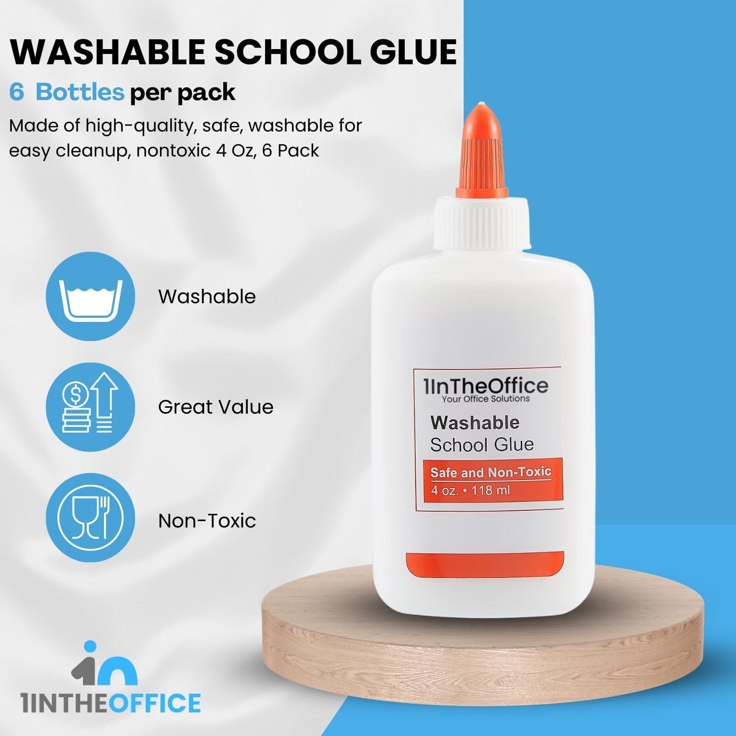 White School Glue Bottle, Washable Liquid School Glue, Non-Toxic, 4 oz./ 118 ml,