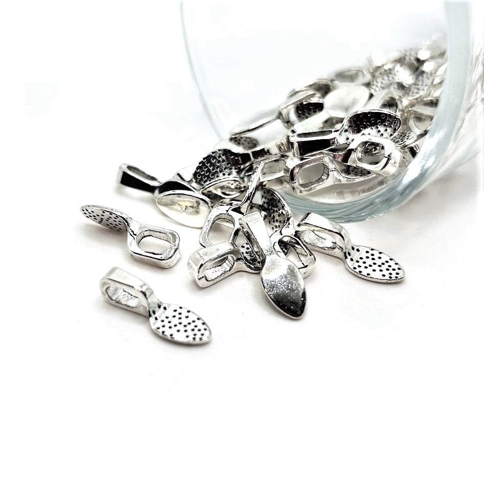 Silver Glue-On Leaf Jewelry Bails, 15x5mm – US Seller
