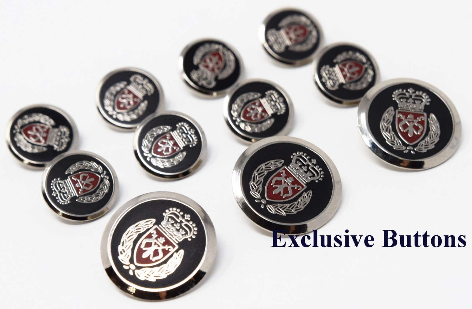 Silver Metal Blazer Buttons Set – Crown & Shield