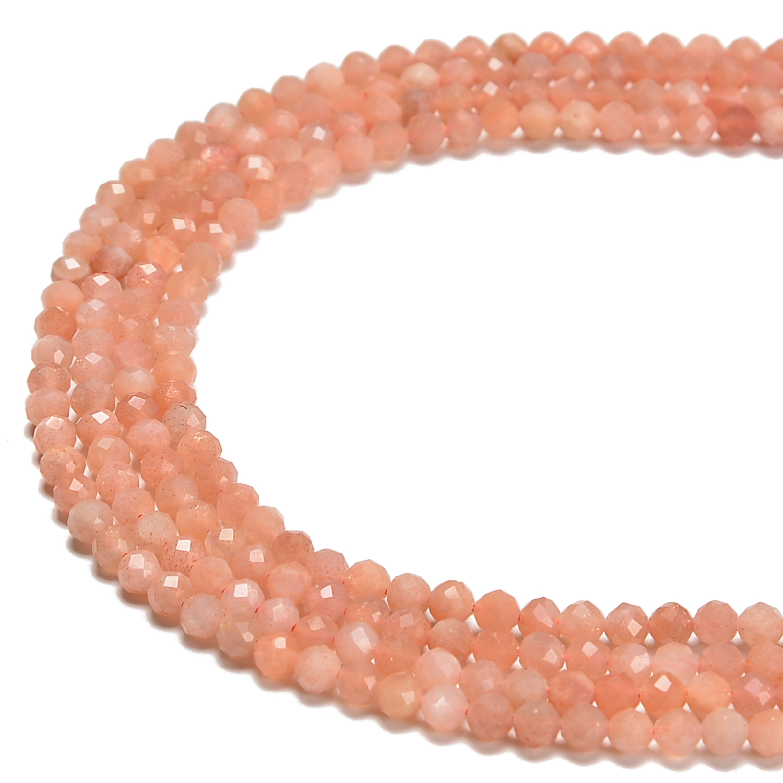 Natural Peach Moonstone Faceted Round Beads Size 2mm 3mm 4mm 15.5” Strand