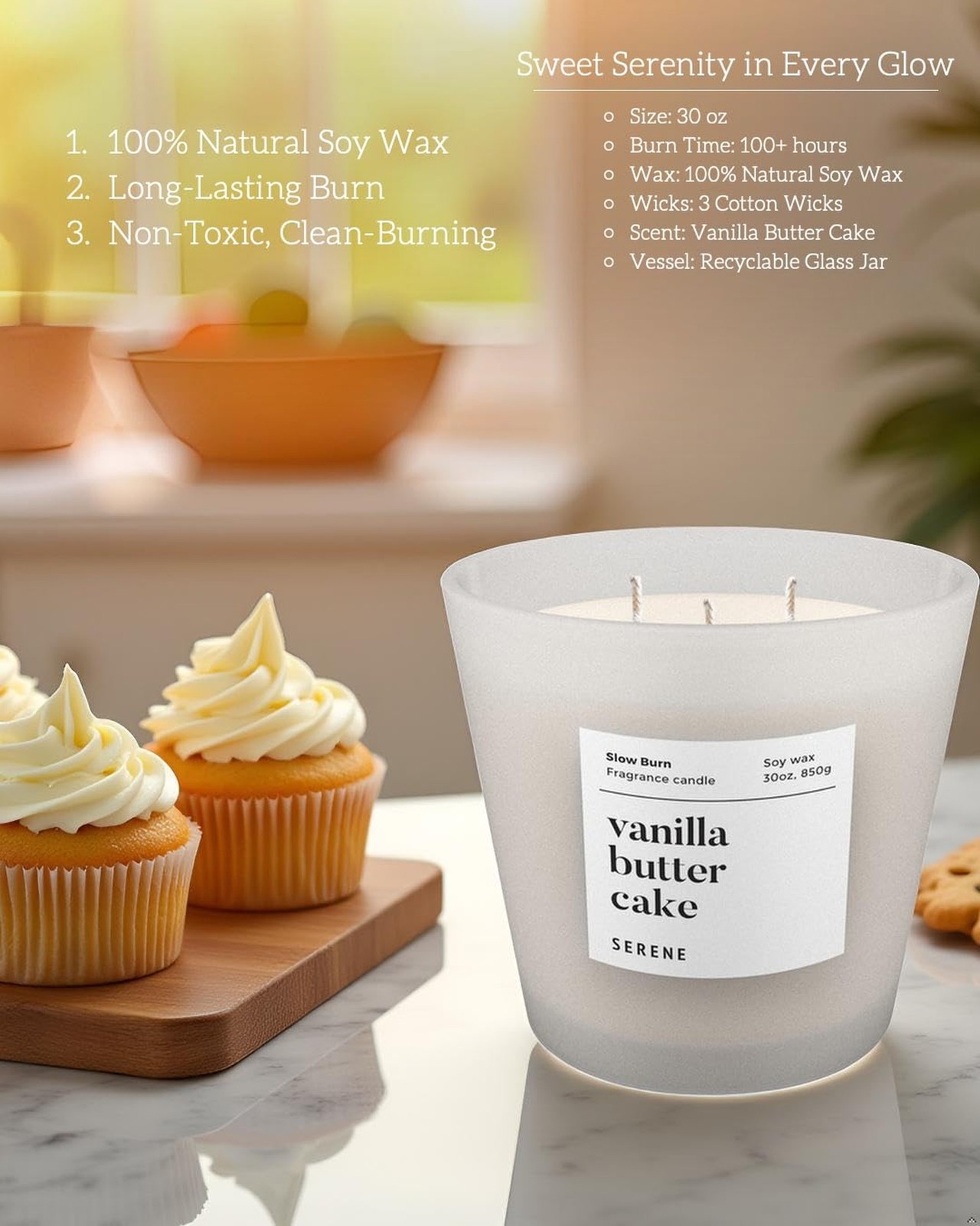 Candles for Home Scented, Big Candles Vanilla Butter Cake Scented, 30oz Natur…