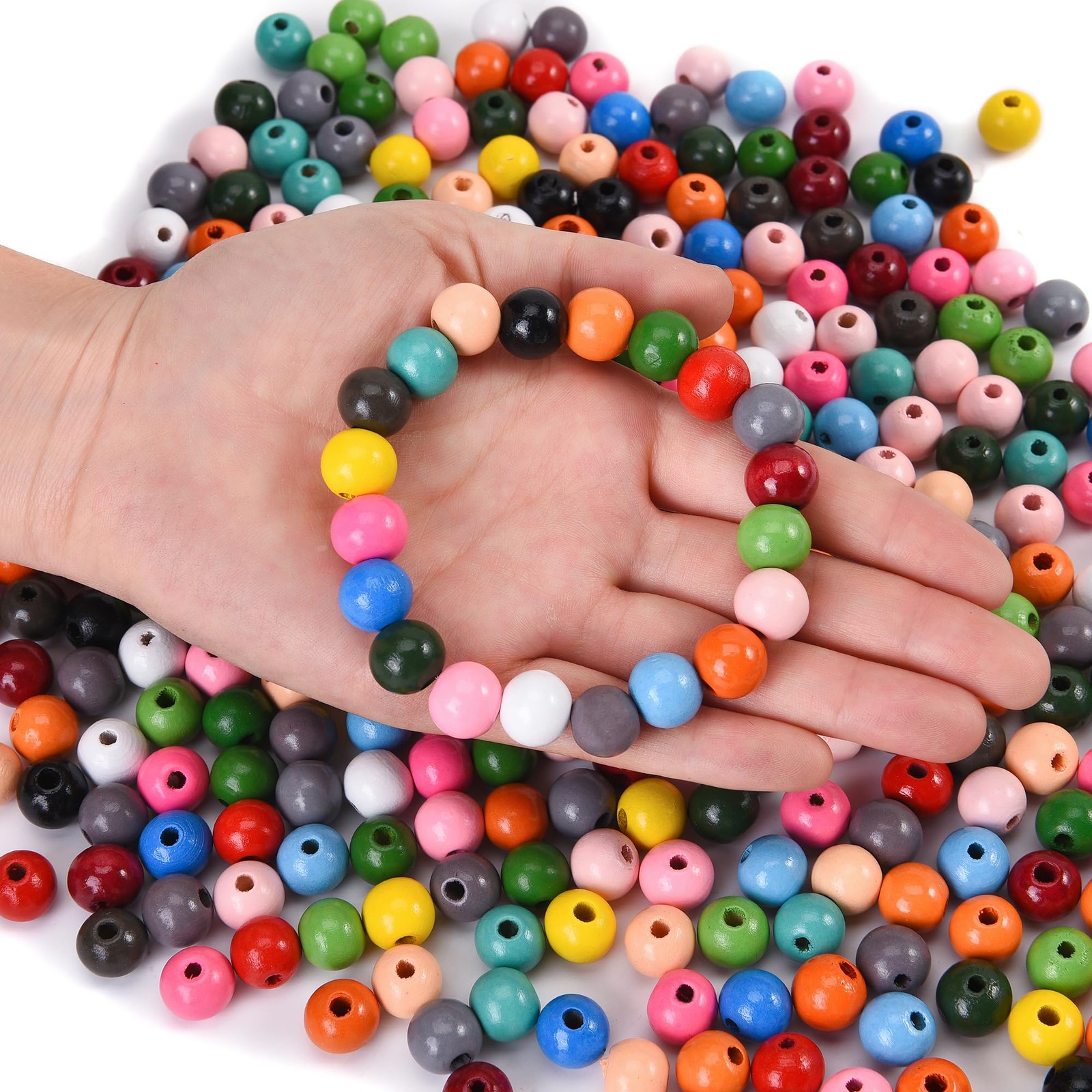 400PCS 12mm 20 Colors Colorful Round Wooden Beads Medium, Mixed color