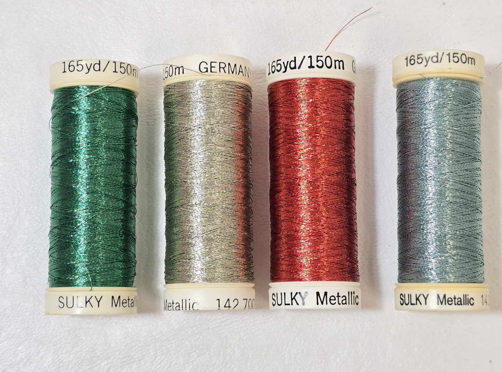 4 Sulky Metallic Thread Embroidery 165 Yds Mint Lt Gold Christmas Red & Green