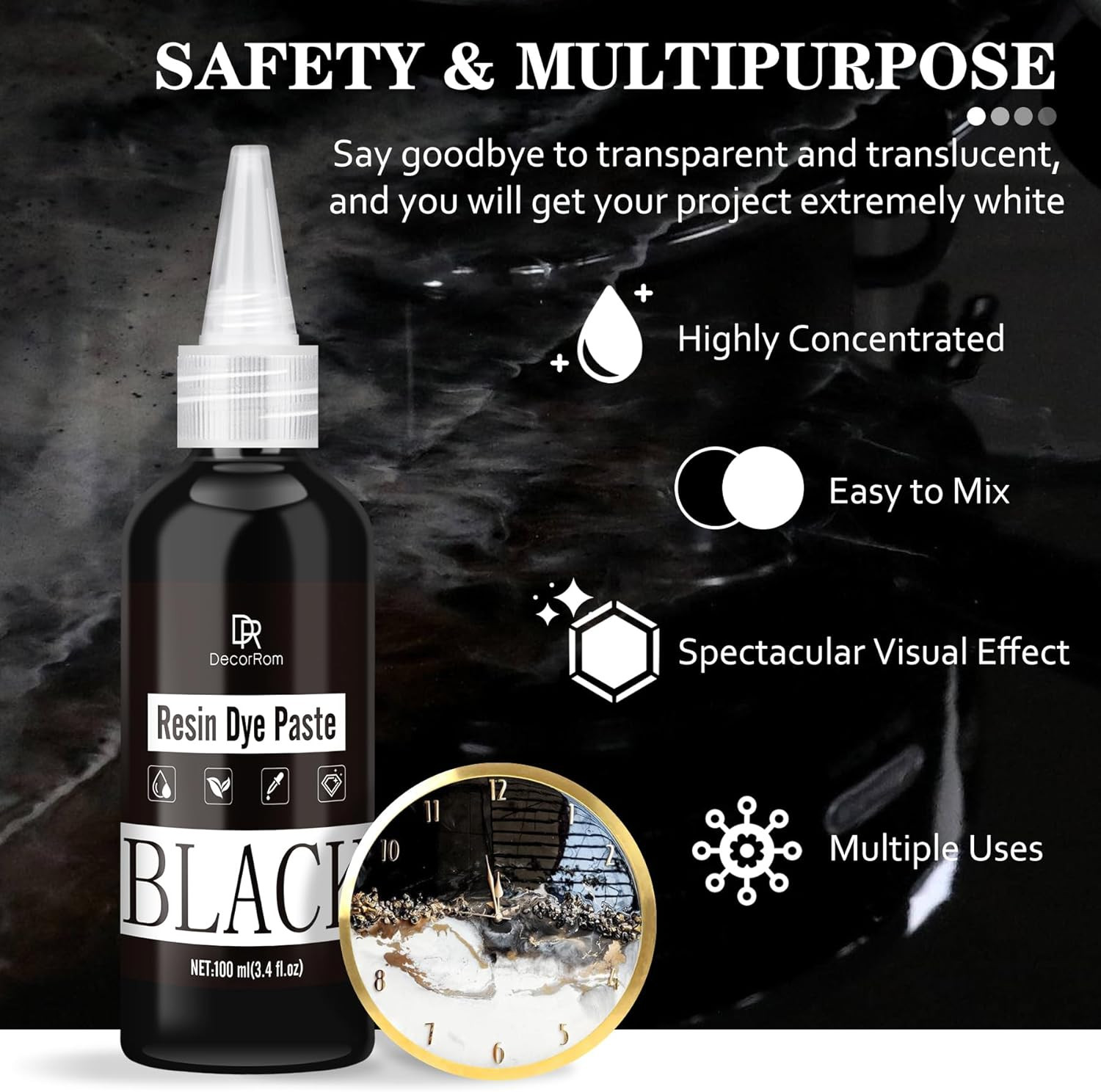 Black Epoxy Resin Pigment Paste – 3.4 Fl.Oz / 100Ml High Concentrated Black Resi