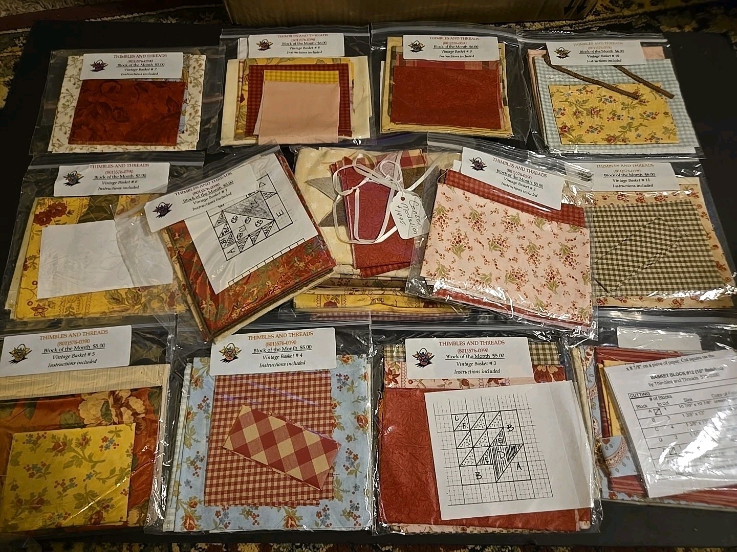 Thimble And Threads Block Of The Month Quilt Kit 1-12 + Center Medallion