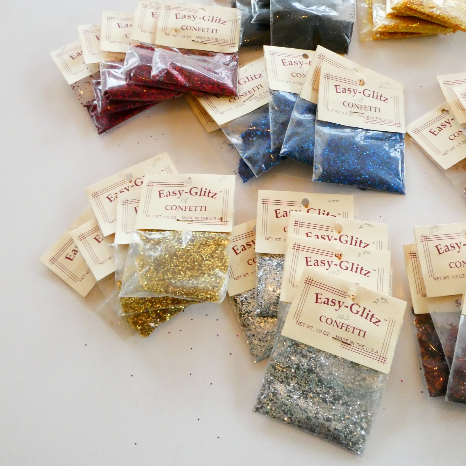 Vintage Glitter Easy-Glitz Confetti Hug Lot of 99 pkgs 0.3 oz each Made in USA