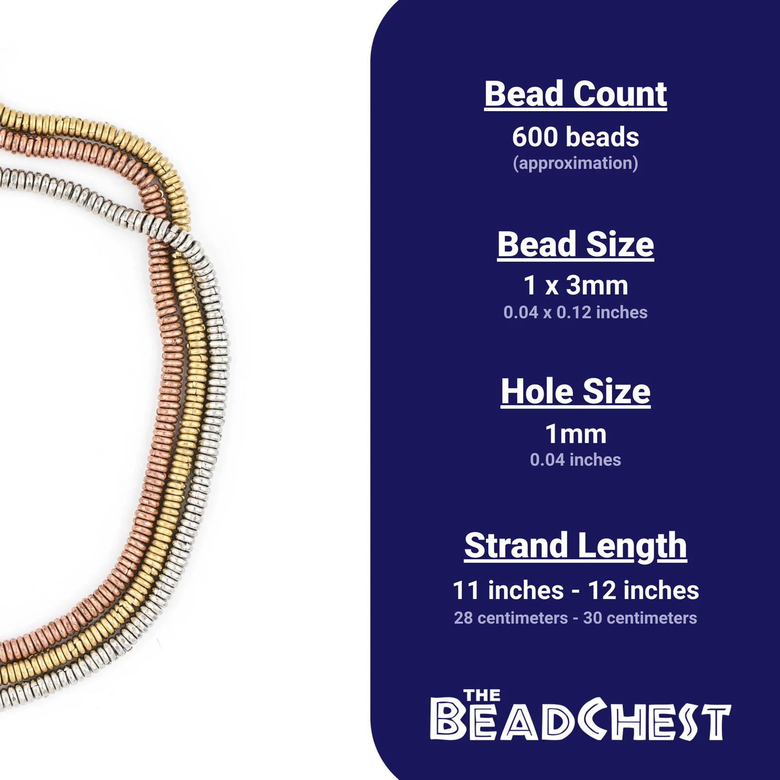 3 Strand Bundle: Kenya Metal Heishi Beads 3mm African Multicolor Handmade