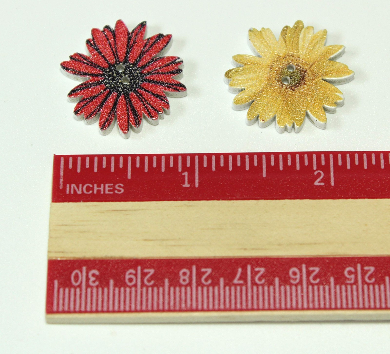 Daisy Flower Shape Mixed Color Wood 25 millimeters, Assorted,Mixed