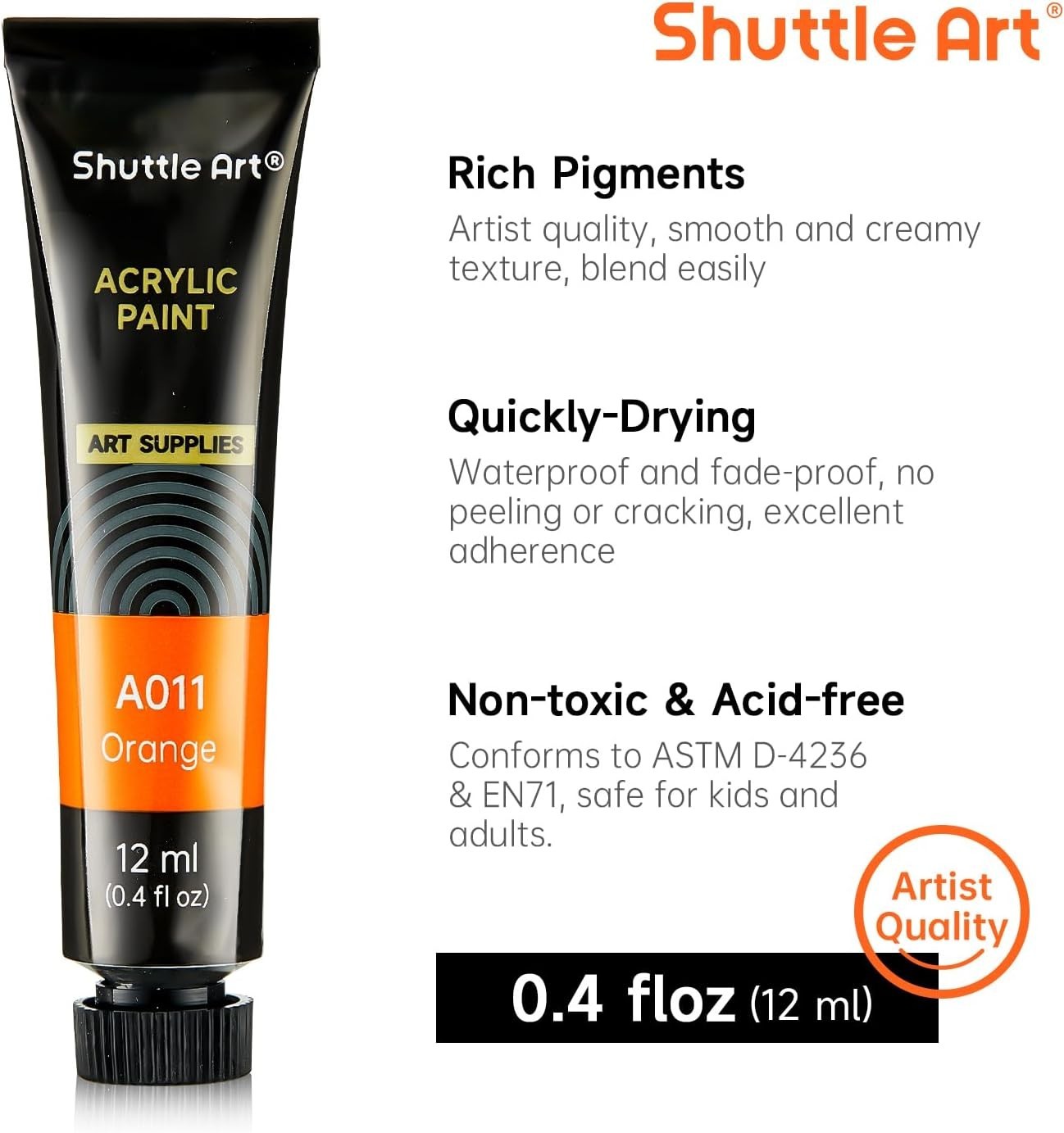 Acrylic Paint Set, 15 x 12ml Tubes Artist Quality Non Toxic Rich Pigments Col…