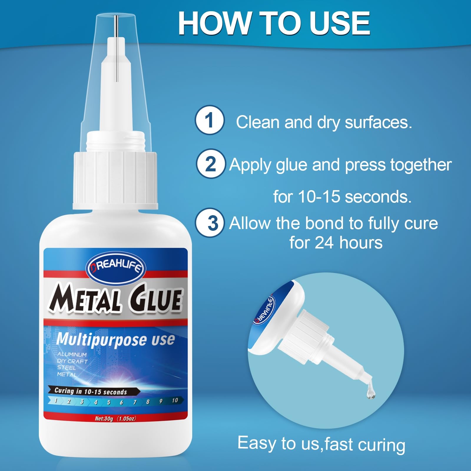 Super Glue for Metal Repair, 30g Adhesive Glue for Stainless Steel Repair, Super