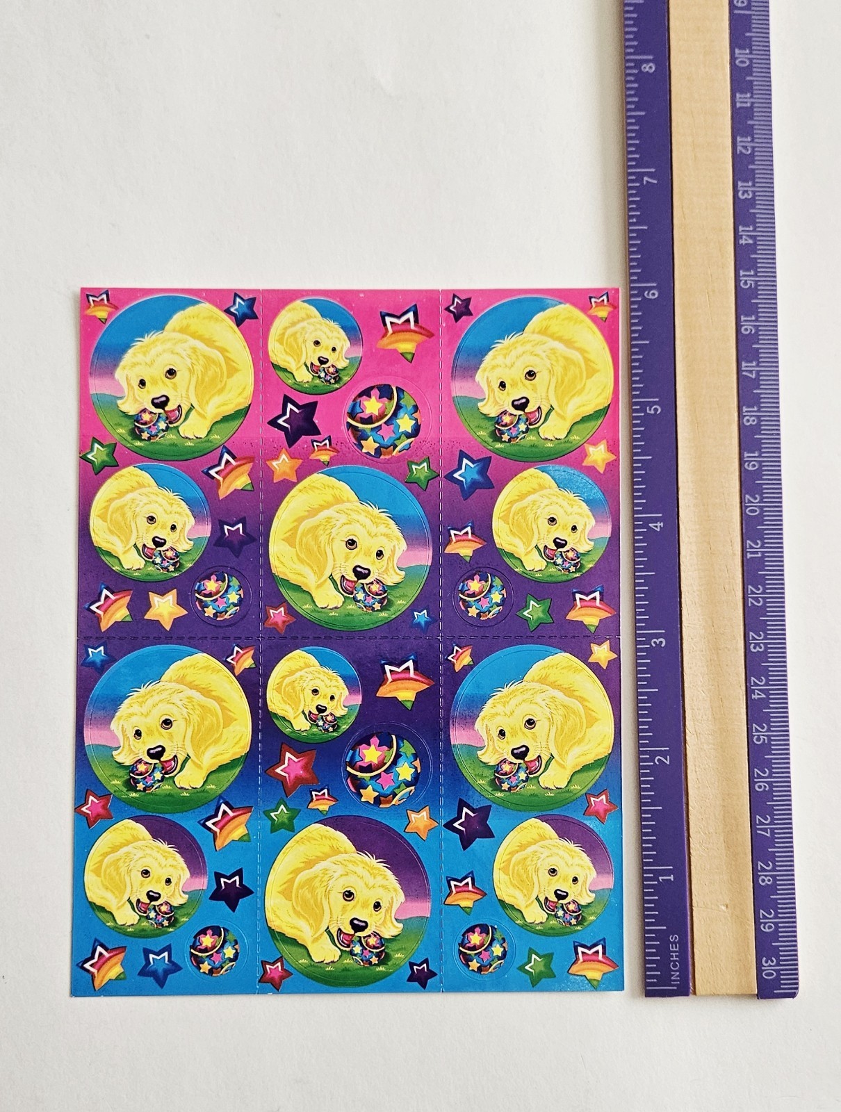 Vtg Lisa Frank Stickers S209 Casey Golden Retriever Full Sheet Puppy Dog Ball