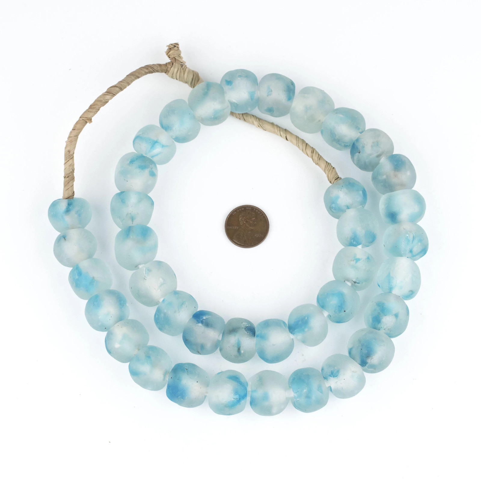 Speckled Blue Recycled Glass Beads 18mm Ghana African Sea Glass Round Large Hole
