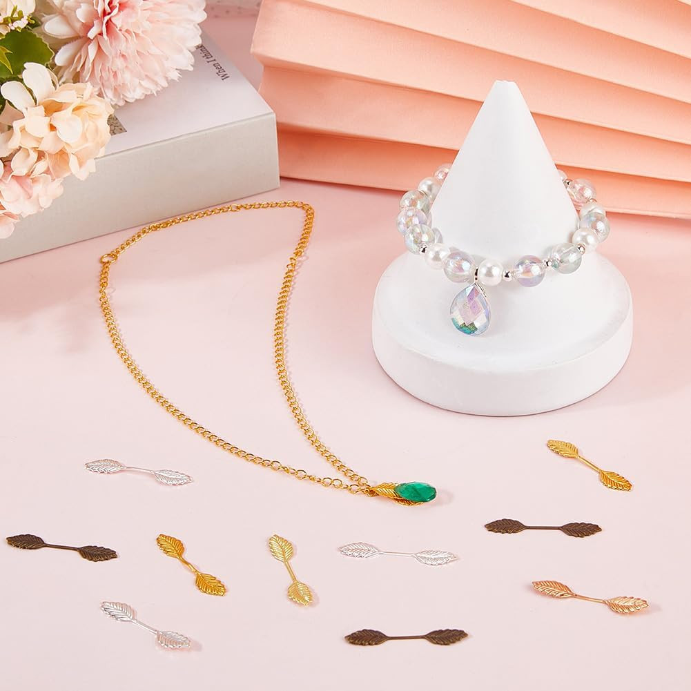 1 Box 100Pcs 5 Colors Glue On Leaf Bails Brass Pendant Bail Gold Silver Antiq…