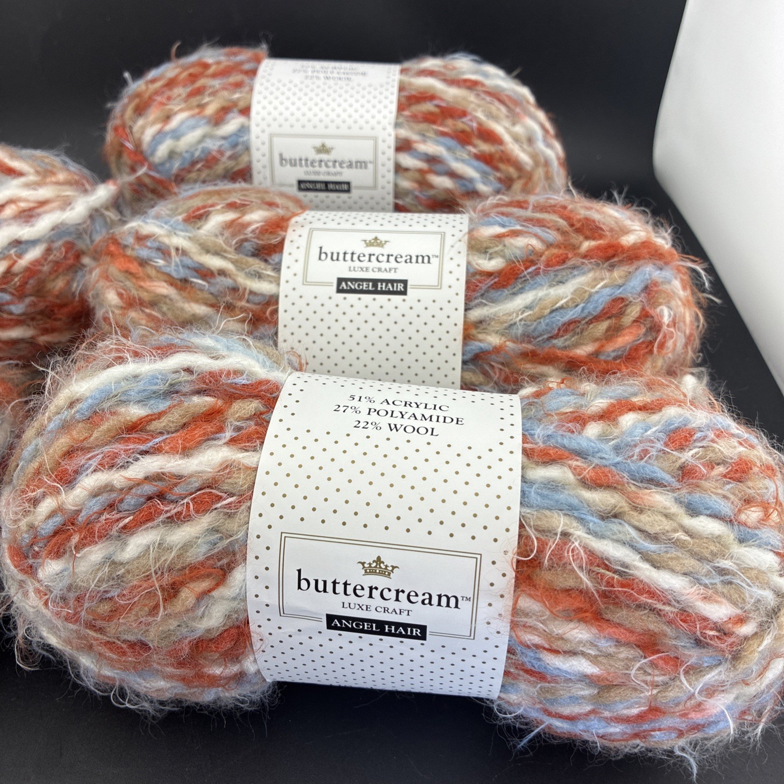 5 Skein Buttercream Luxe Craft Angel Hair Rust Blue Wool Blend 110 Yrds/3.5oz Ea