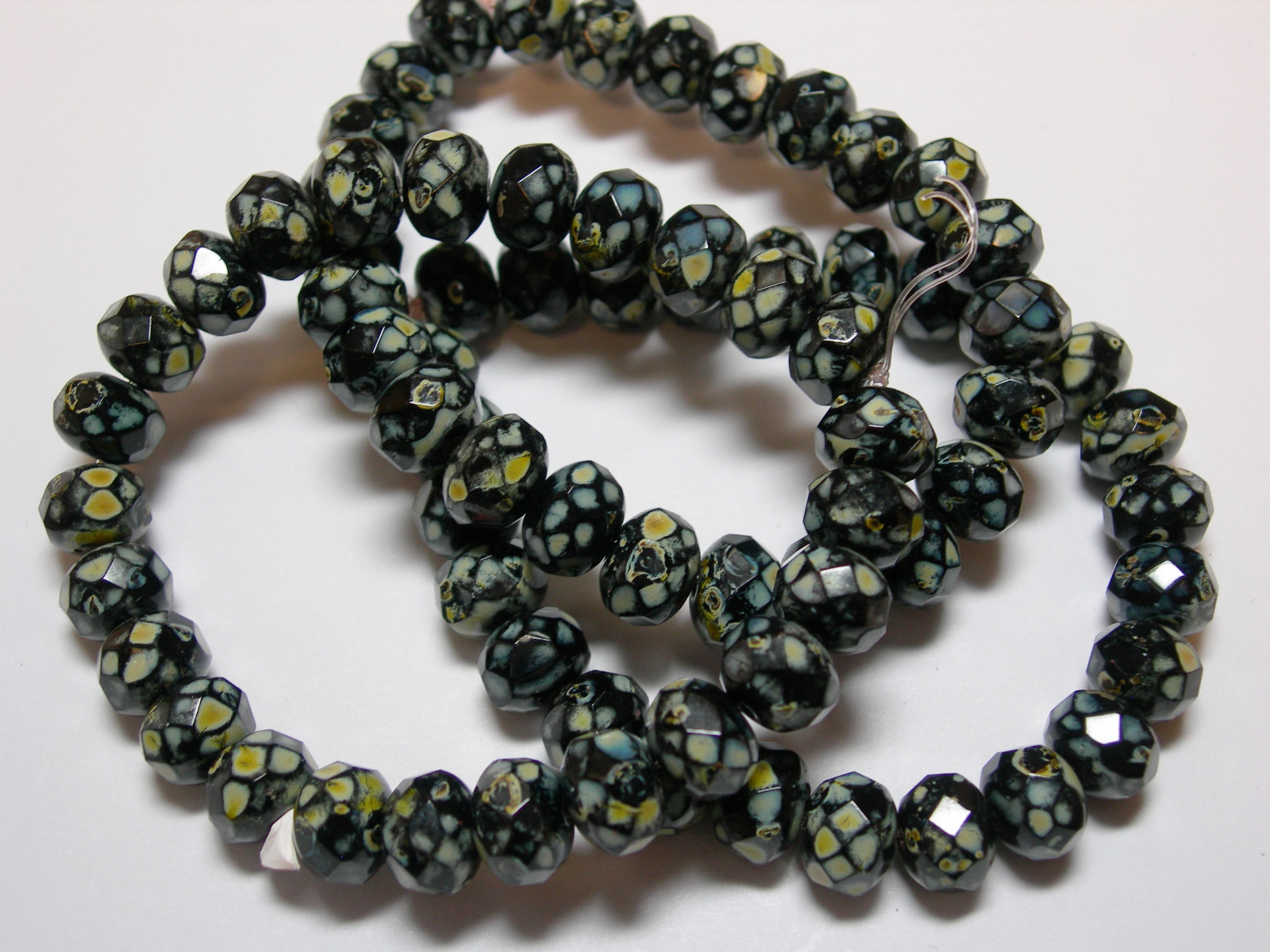 25 Jet Black Spotted Travertine Czech Glass Rondelle Beads 8x6mm