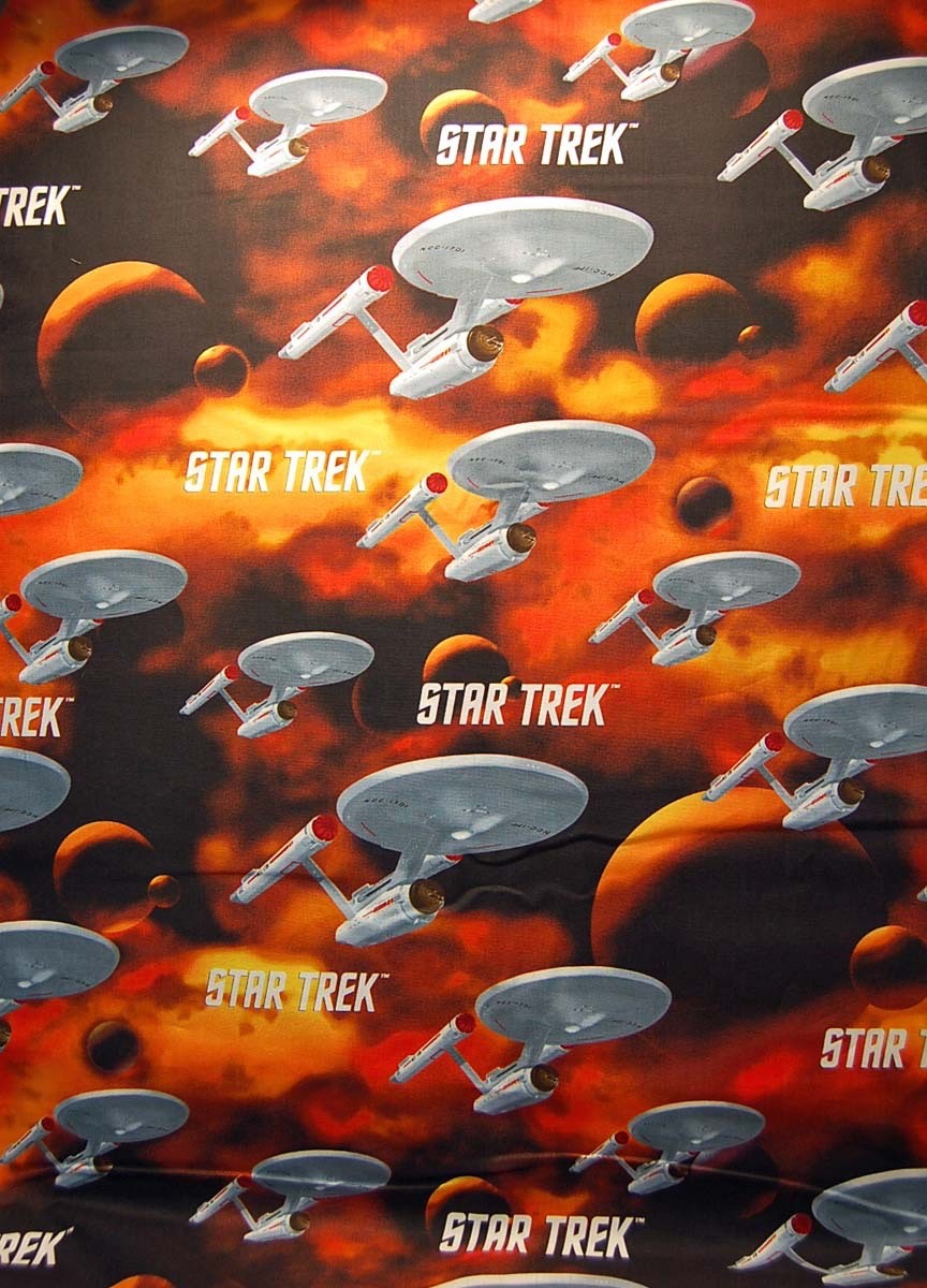 STAR TREK USS black/orange Enterprise large print fabric-SOLD BY THE HALF YARD