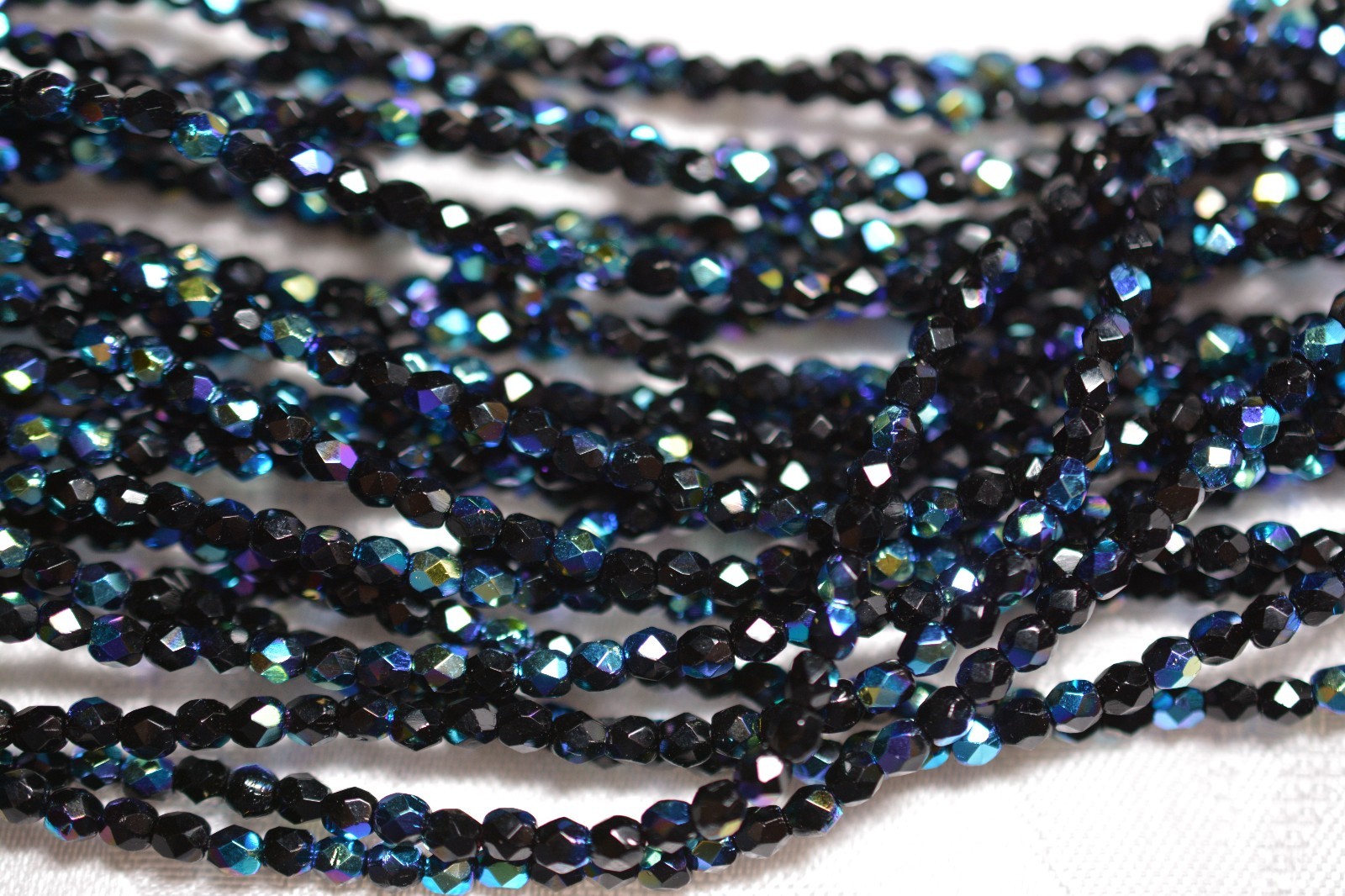 Czech Fire Polished 3mm round faceted glass beads – Jet AB
