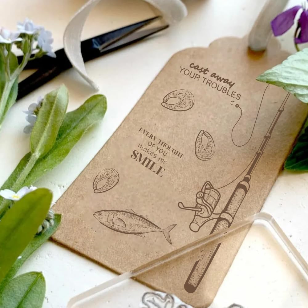 Fishing Clear Stamps Fishing Tools Silicone Stamps for Cards Making DIY