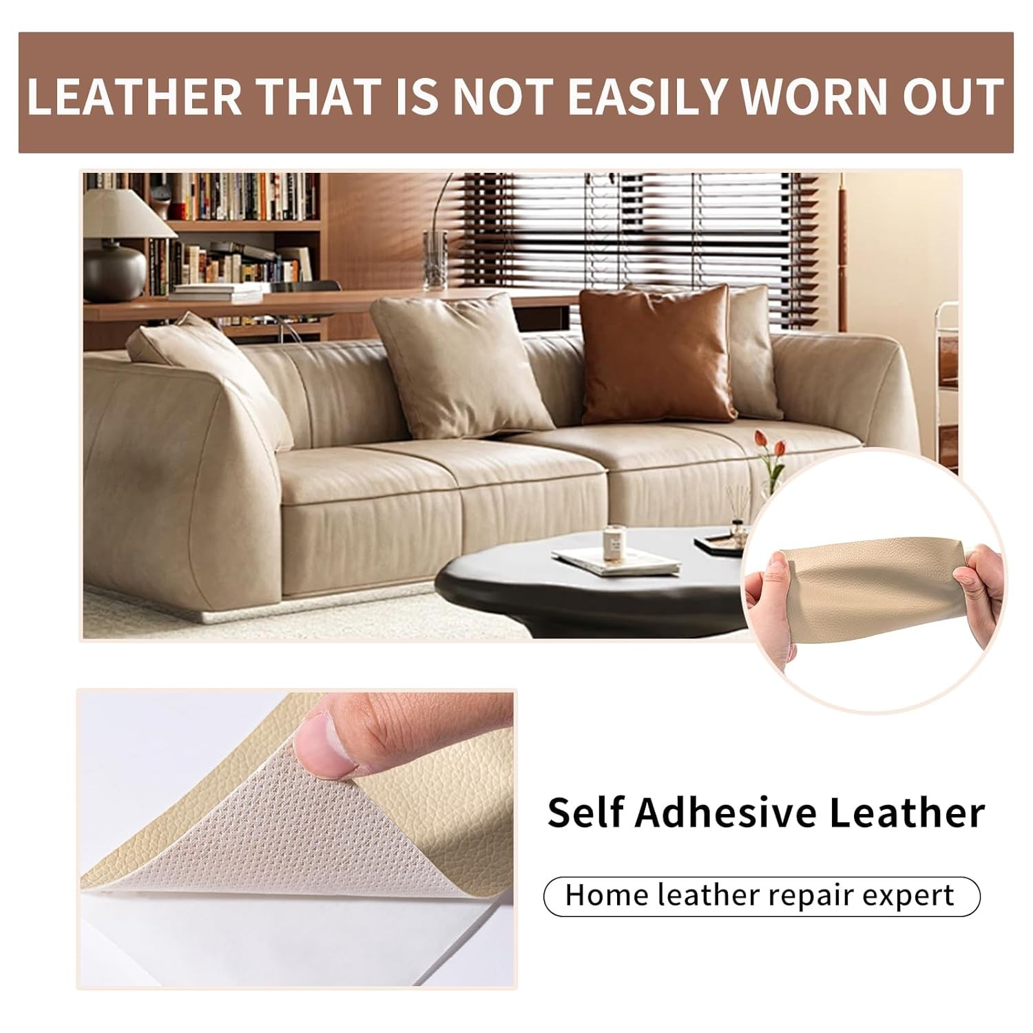 Leather Repair Patch Tape, Light Beige 3 X 61 Inches Self Adhesive Leather Repai