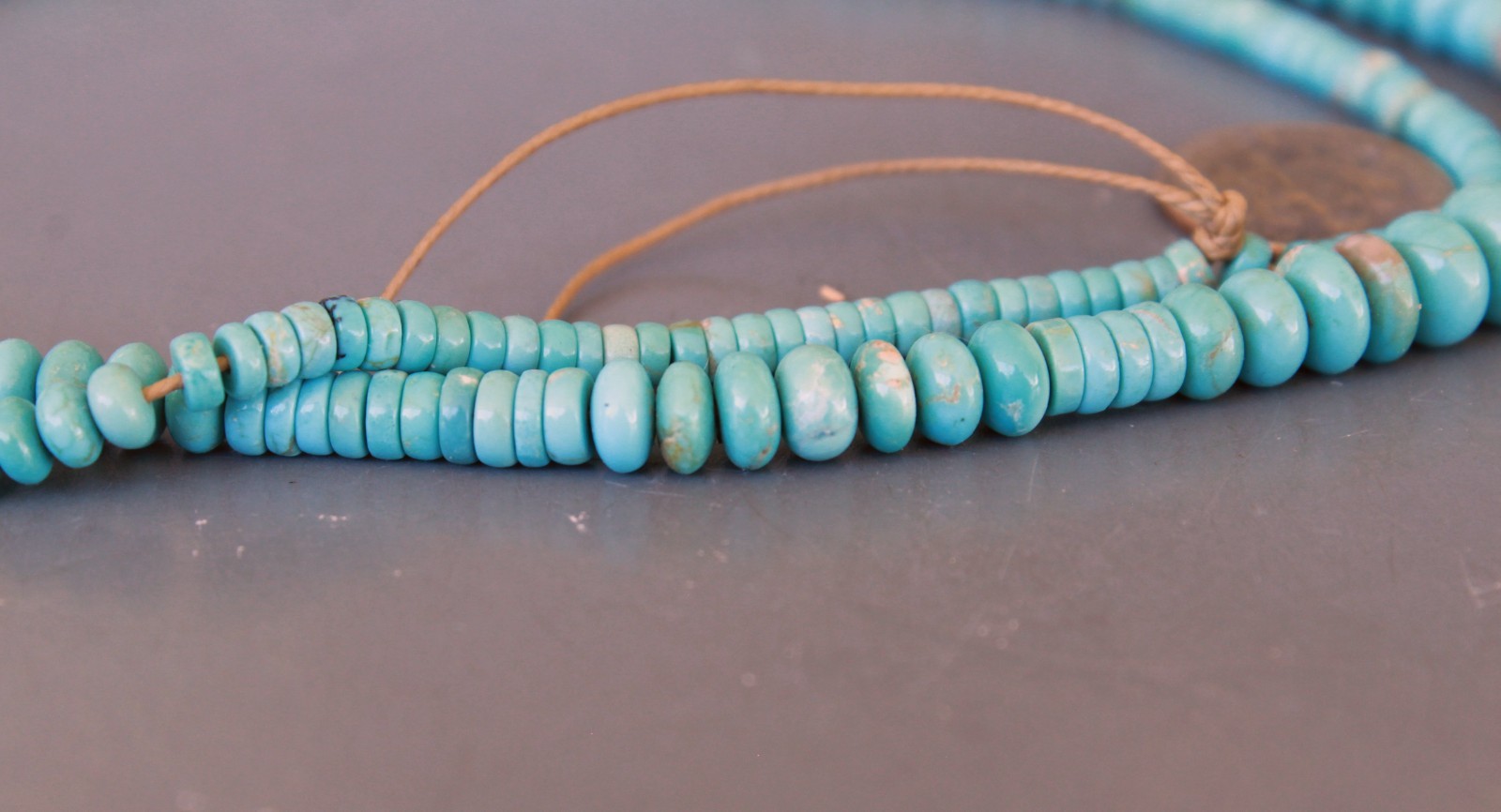 24in Carico Lake Turquoise Graduated Rondelle Button shape beads CHOICE Quality