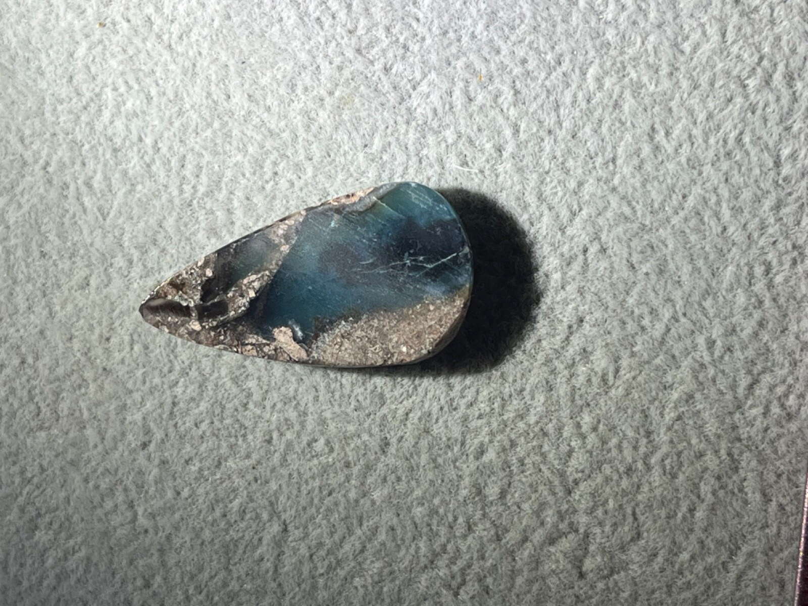 Needles Blue Agate 13.1 Cab in Rhyolite Porphyry Pear tear drop Blue Danube , AZ