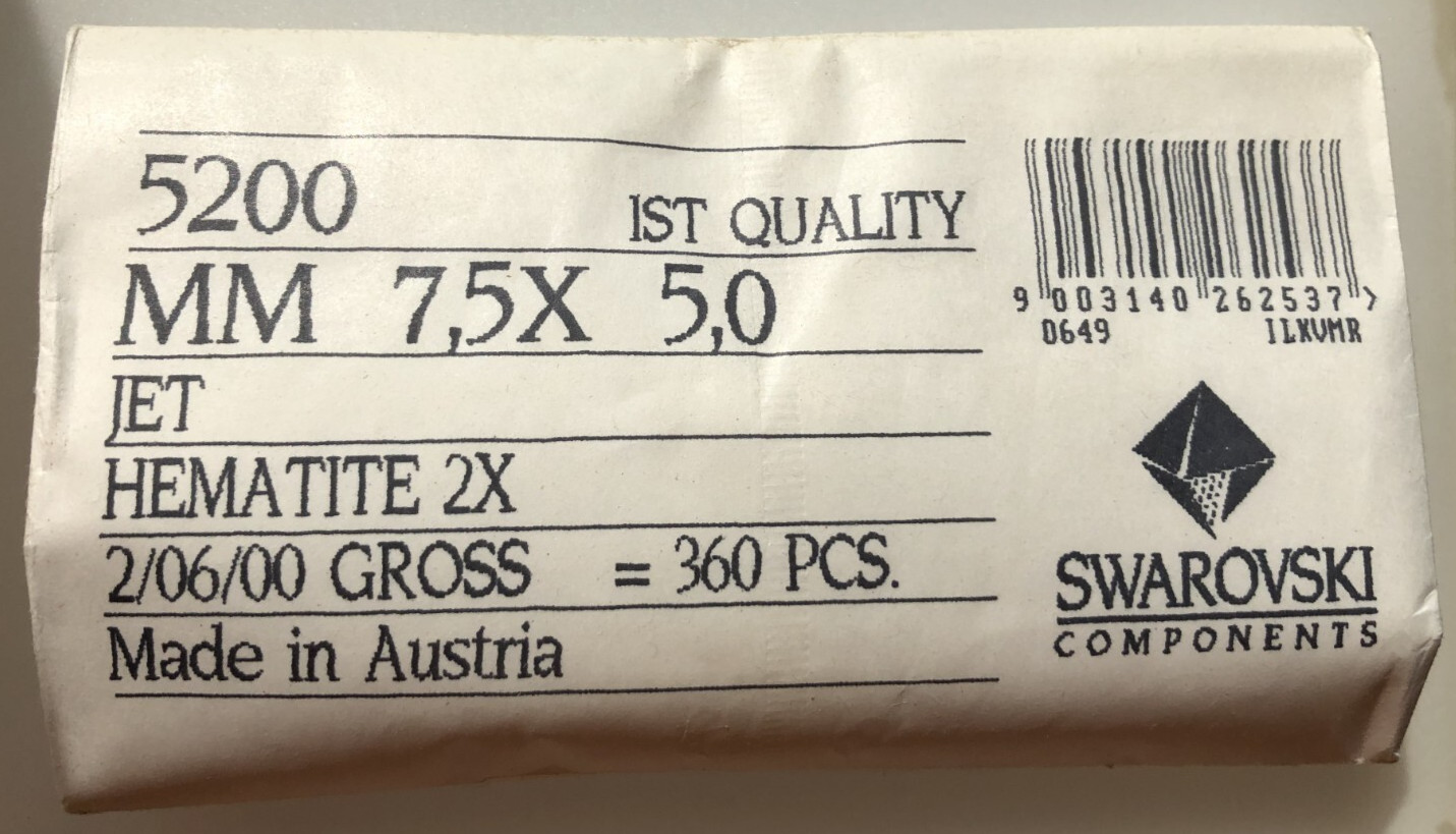 Swarovski Crystal 7.5 x 5mm (360 pcs) Jet Hematite 2X #5200 (LARGE FP)