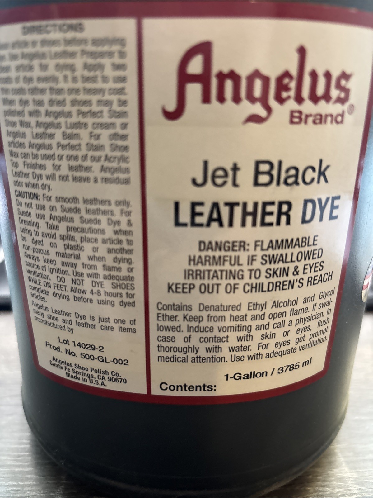 Angelus 1 Gallon Jet Black Leather Dye for Shoes-Boots-Belts-Coats-Crafts!
