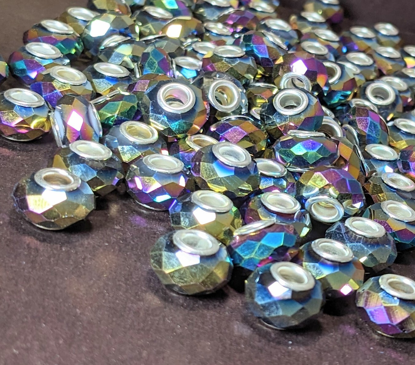 European Beads Rainbow Metallic Large Hole Beads DIY Jewelry 15 mm 10 pcs