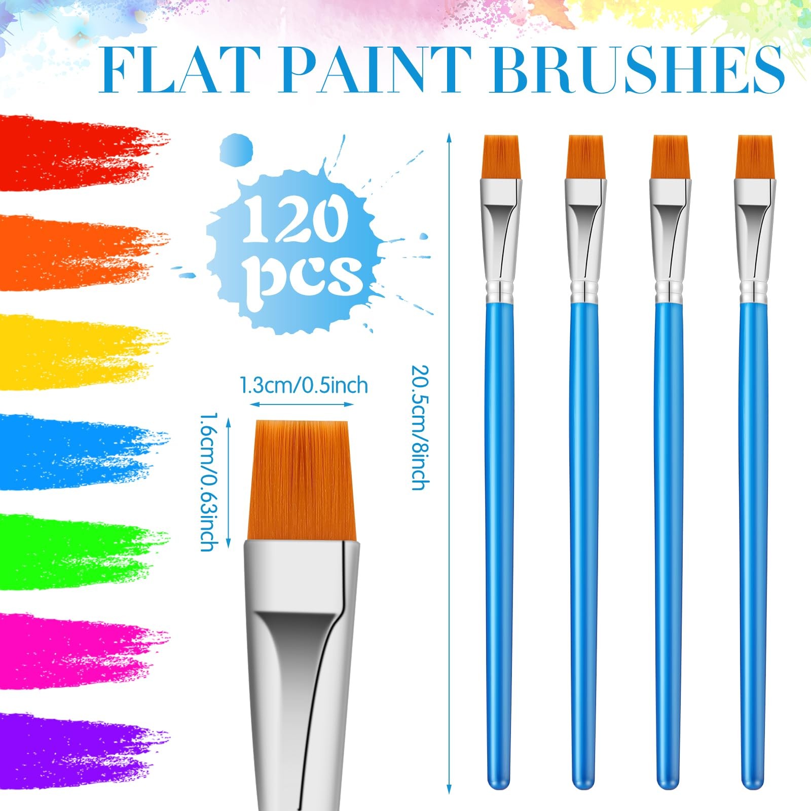 Crtiin 120 Pcs Flat Paint Brushes for Acrylic Paintbrush Bulk 1/2 Inch, Blue