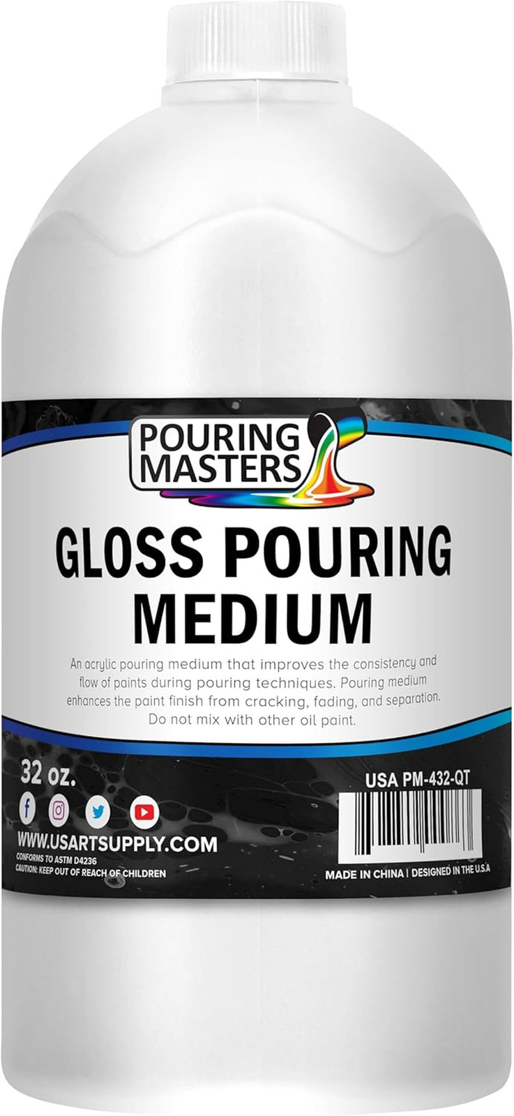 Professional Gloss Pouring Medium 32Oz (Quart) – Improves Paint Flow & Cell Effe