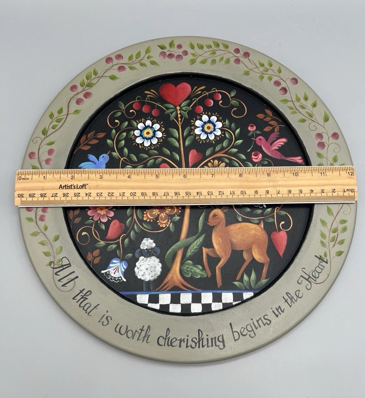 Handpainted Rosemary West Pattern Folk Art Wooden Plate “Tree Of Life” 12”