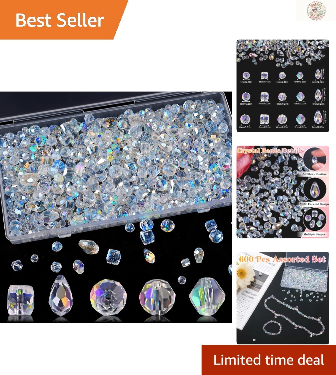 600 Pcs Crystal Glass Beads for Jewelry Making – Assorted Shapes & Sizes