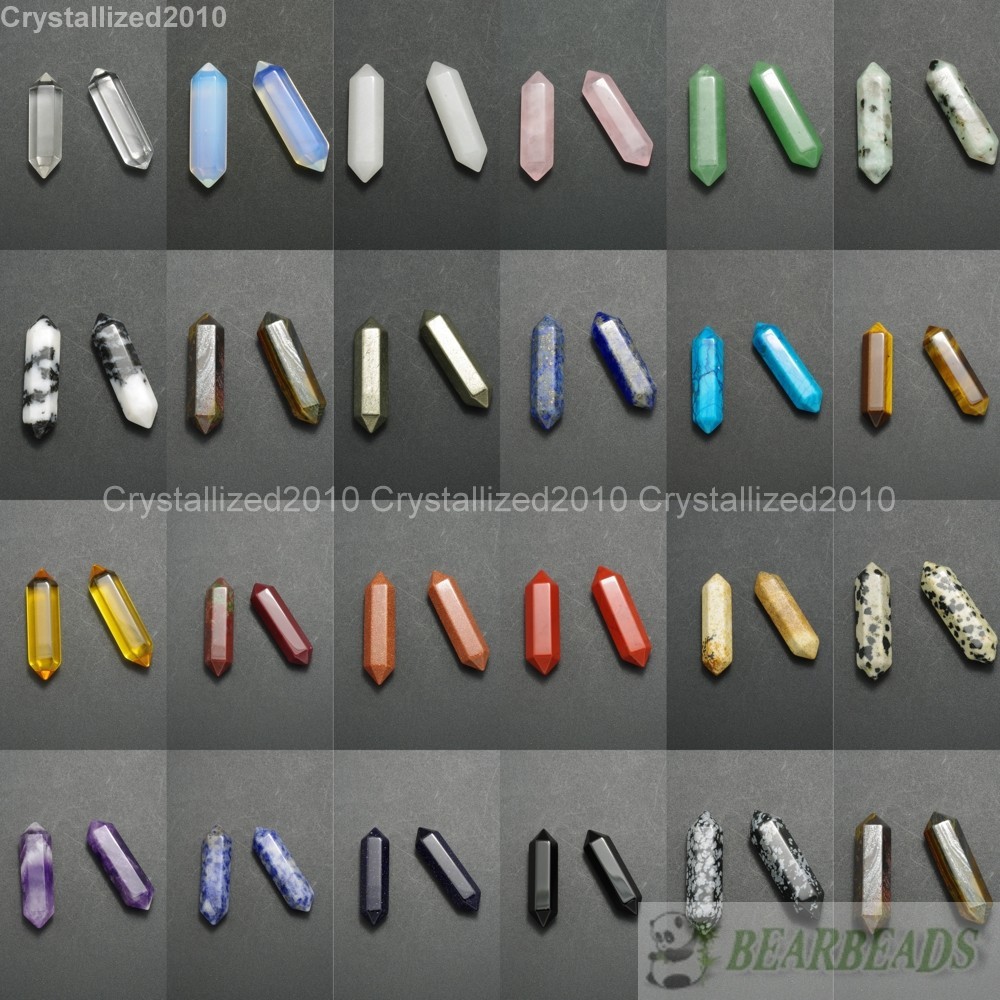 Natural Gemstone Hexagonal Pointed Reiki Chakra Raw Wand Pendant Beads Healing