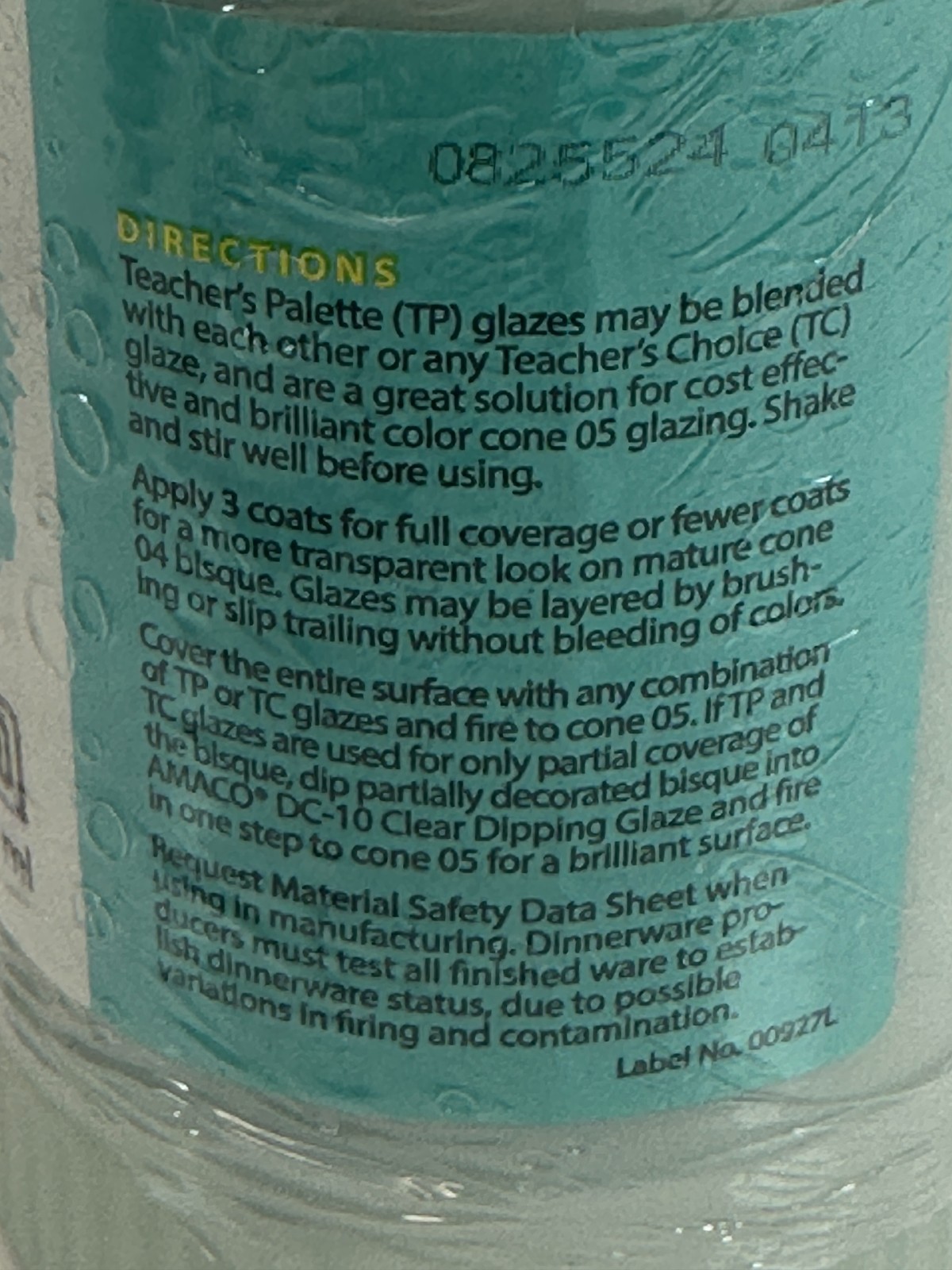Amaco 36635N Teachers Palette Gloss Glaze – “Robin’s Egg” 16 fl.oz. Sealed Top