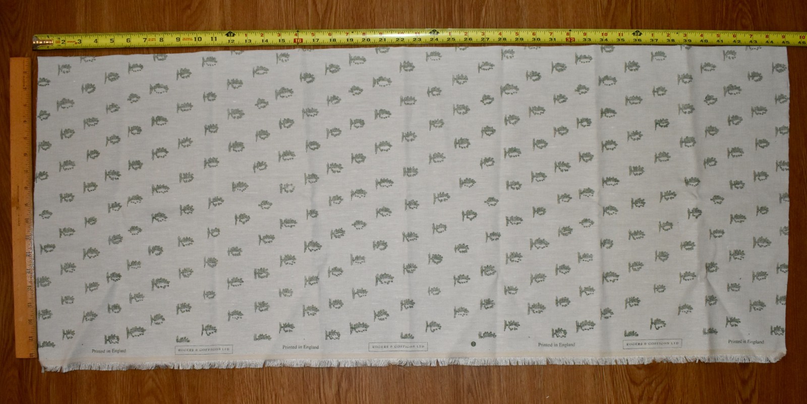 Rogers & Goffigon CHAMPLAIN — PINE Green 100% Linen Print Fabric LARGE REMNANT