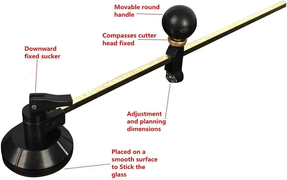 Circular Glass Cutter, Adjustable Compasses Type Glass Circle Cutting Tool, G…