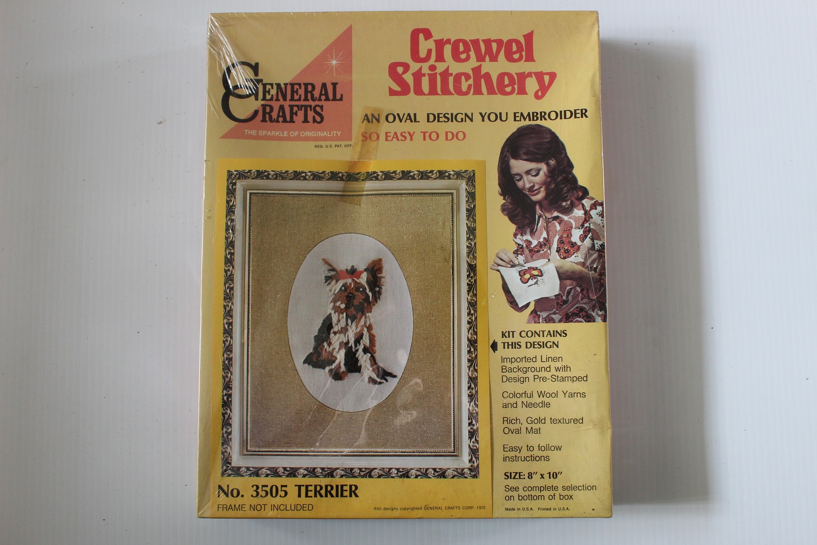 Vintage General Crafts Crewel Stitchery Kit No. 3505 Terrier Dog 8×10 NOS
