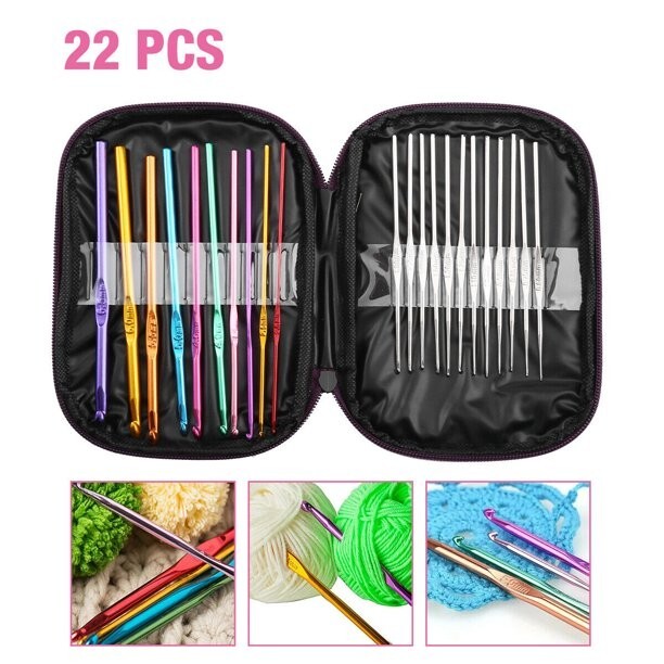 Aluminum Crochet Hooks Needles Knit 22pcs Set Weave Craft Yarn Multi Color