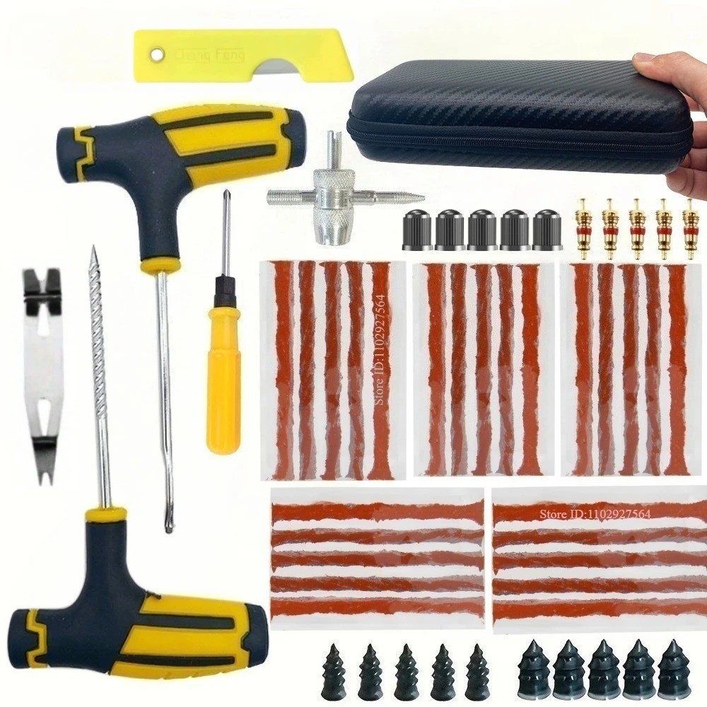 Car Truck Motorcycle Tire Repair Kit DIY Flat Home Plug Patch Multi Pliers Box