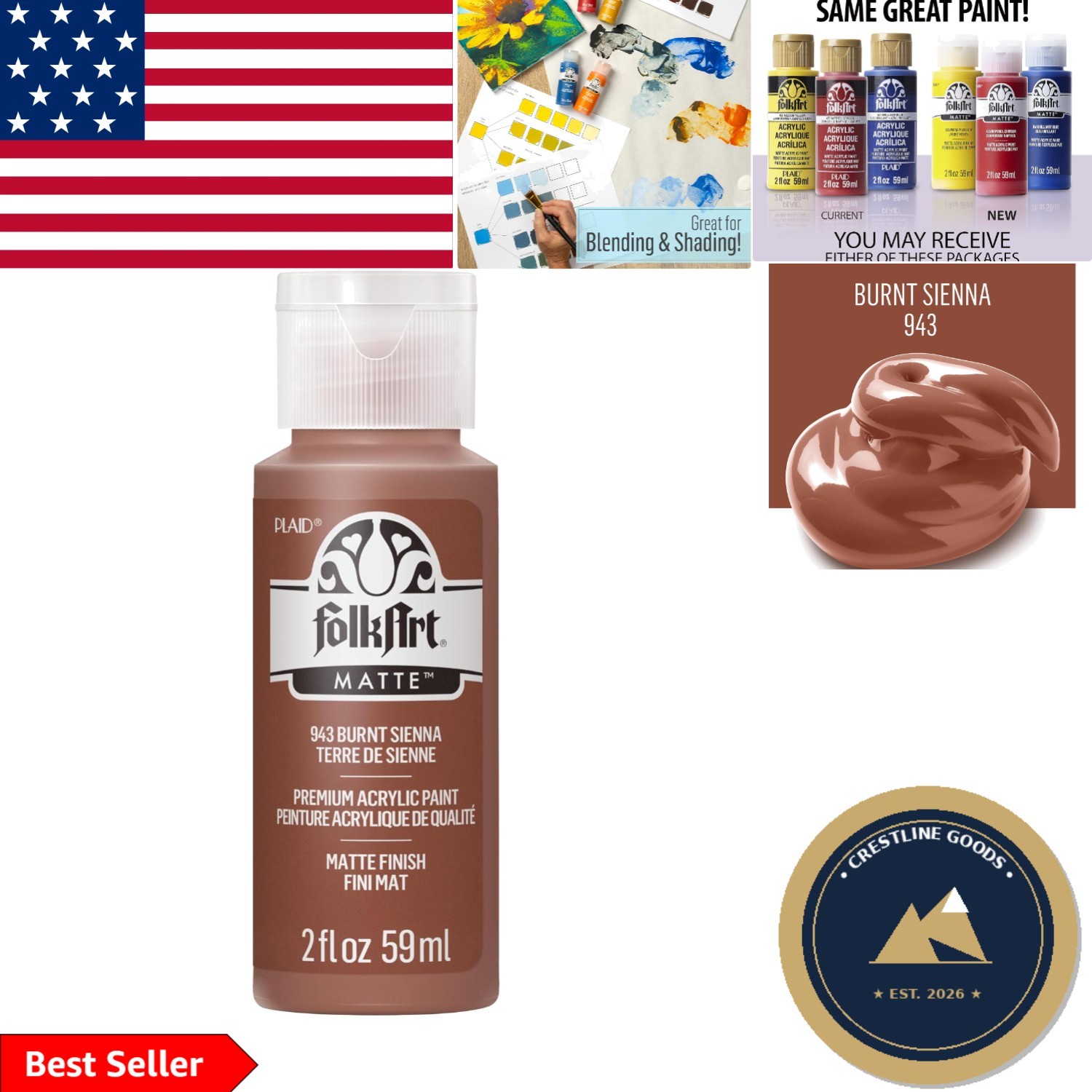 FolkArt Acrylic Paint 2 oz – Burnt Sienna Matte Finish for Versatile Creations