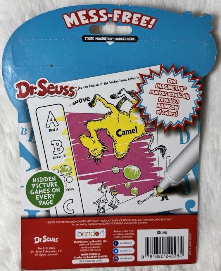Imagine Ink Dr. Seuss 16 Page Activity Book New Mess Free Marker Game Book